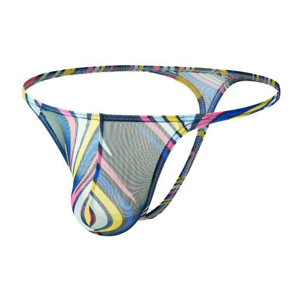 

1pc Men Print Thongs Sexy Sheer G Strings Briefs Underwear Low Rise U Convex Pouch Breathable Underpants Comfortable Quick Dry