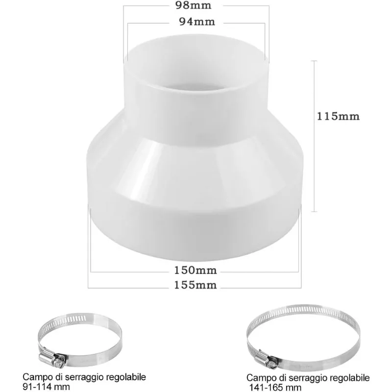 

1 шт. белый переходник для вентиляционной трубы из АБС-пластика, фитинг для вентиляционных систем, подходит для вентиляторов, для горячего и холодного воздуха