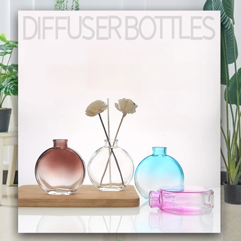 

Decorative Aromatherapy Bottle Gradient Color Round and Flat Empty Bottles for Reed Diffuser