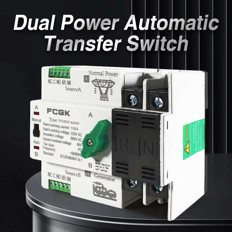 ATS 110V 220V PC Dual Power Automatic Transfer Switch 63A 100A Household Power Transfer Switch 50/60Hz