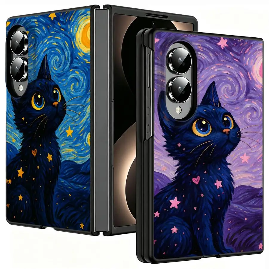 Rotating Starry Sky Cat Phone Case for Samsung Galaxy ZFold Wide ZFold8 Z Fold 8 Z Fold8 Wide Funda Capa