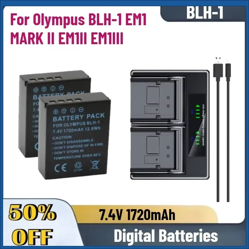 High-Quality New 7.4V 1720mAh BLH1 Lithium Battery for Olympus BLH-1 EM1 MARK II EM1II EM1III Camera Battery Persistent