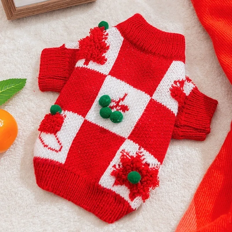 New Year Christmas Pet Sweater Checkerboard Dog Clothes Winter Teddy Bear Costume Dog Two Legged Pullover