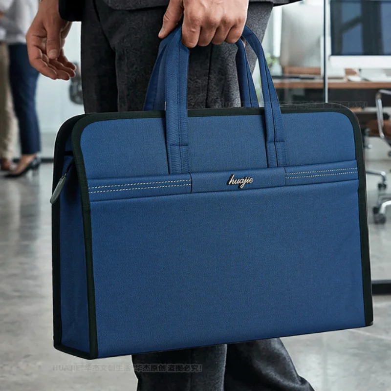 Business Briefcase Waterproof Wear Resistant Large Capacity Laptop Document Bag Handheld Computer Bag Office Meeting File Bag