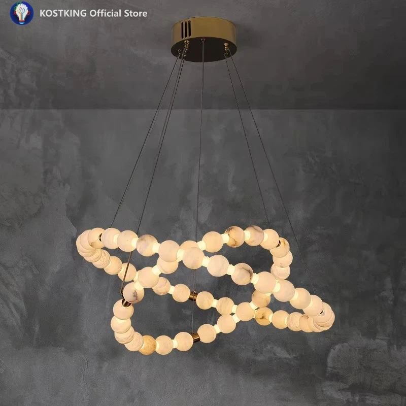 Marble Necklace Gold Chrome Chandelier Lighting Alabaster Hanging Lamps Suspension Luminaire Lampen For Dinning Room