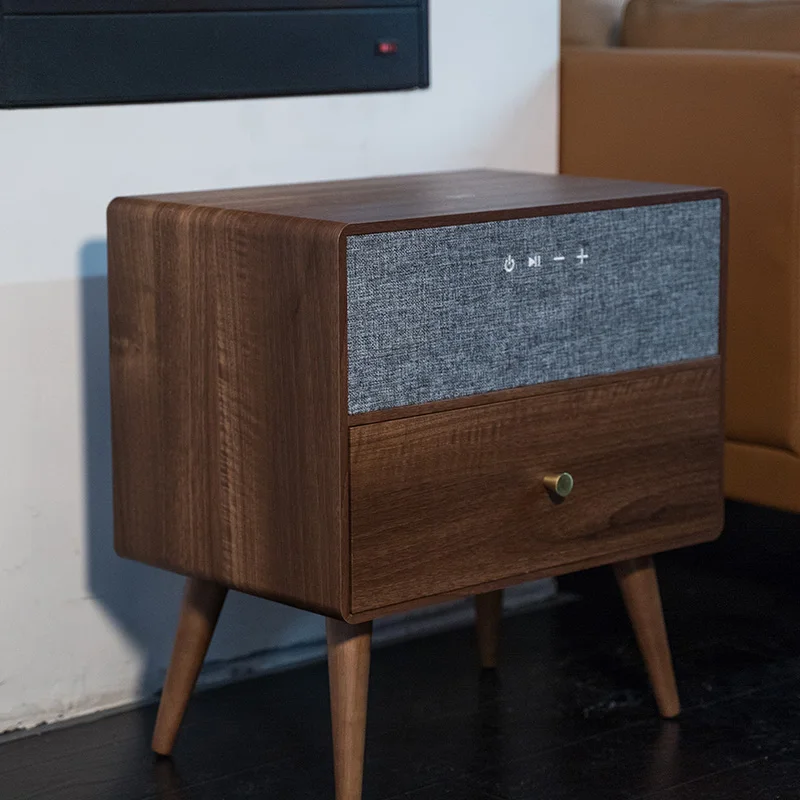 Custom Made Design Bedroom Nightstand Side Table Furniture Small Smart Speaker Wireless Charging Bedside Coffee Table Oak Wood