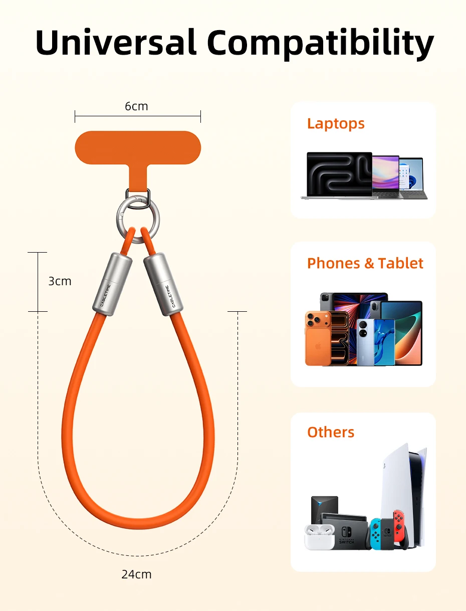 CABLETIME USB-C-Kabel PD60W Schnellladung Schlüsselband Typ-C-Kabel 480Mbps USB 2.0 Schnelle Übertragungsgeschwindigkeit Schlüsselanhänger 25g für Smartphones – Detail 13