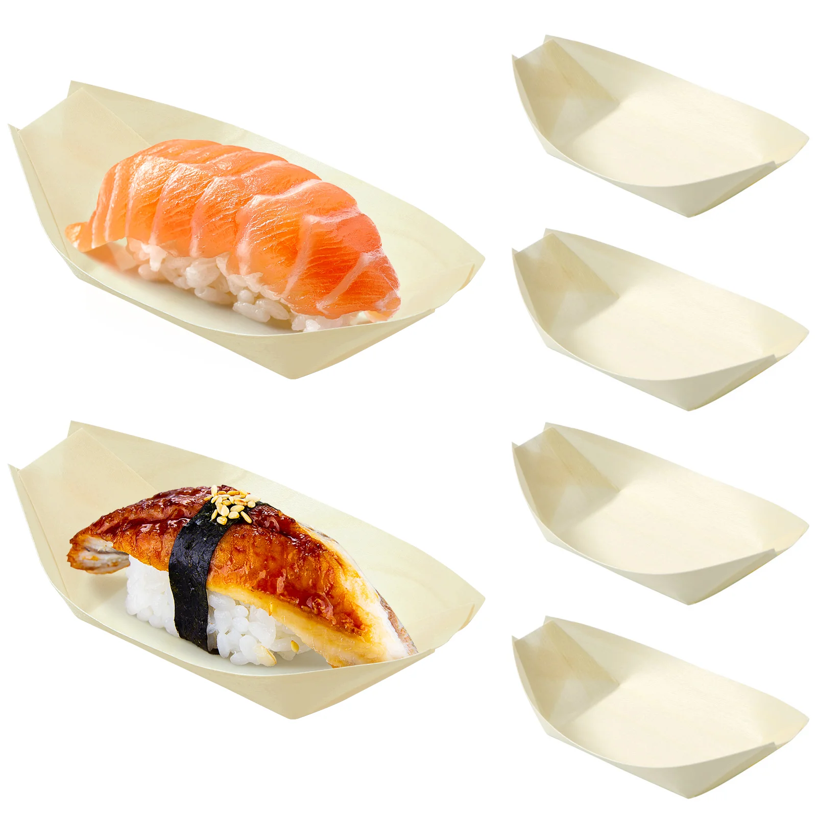 

100pcs Wooden Sushi Boat Dishes Disposable Sushi Serving Plates Dessert Serving Trays Food Trays Sushi Boat Serving Tray