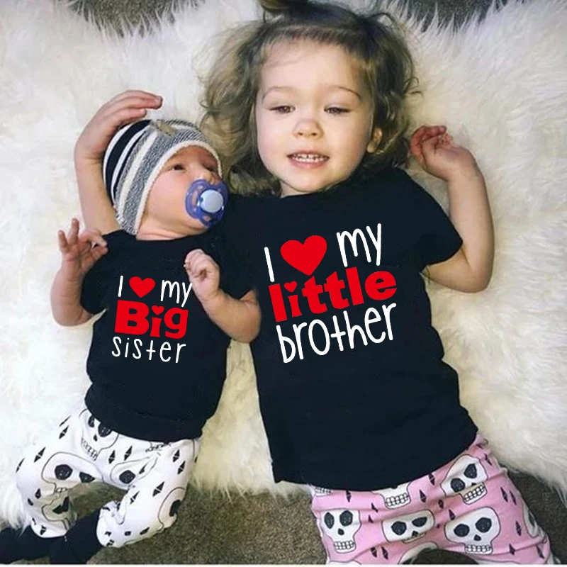 Matching Shirts Sibling Sisters Brother T-shirt I Love My Big Sister Brother Little Sister Kids Girl Boys Clothes Baby Bodysuits