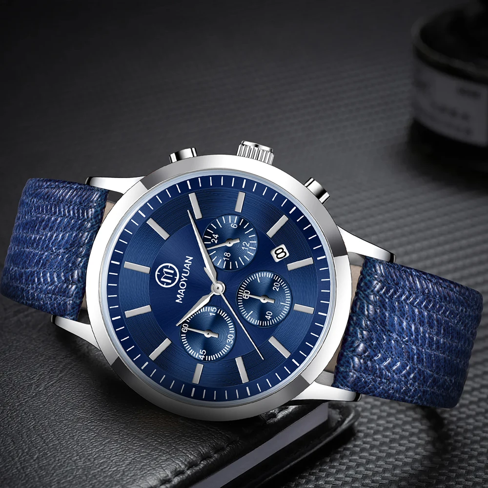 MAOYUAN Luxury Men's Watch Quartz Waterproof Date Chronograph Leather Men's Watch Military Sports Men's Watch Reloj