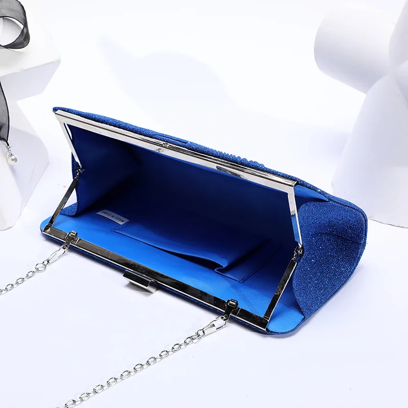 Royal Blue Evening Handbag for Women Elegant  Red Formal Dress Sequined Bride's Clutch Long Chain Prom Pleated Square Purse