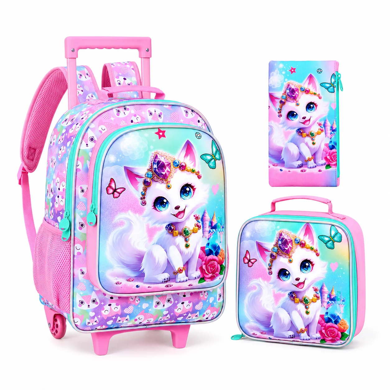 set-de-3-piezas-mochila-con-ruedas-para-ninos-que-incluye-una-mochila-con-ruedas-un-bolso-de-mano-y-un-estuche-para-lapices-diseno-con-estampado-de-zorro-blanco-y-gemas-gran-capacidad