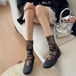 1/2 Pairs Women Flower Lines Thin Socks Breathable Transparent Lace Socks Fishnet Lolita Sexy White Simplicity Mid Socks Woman