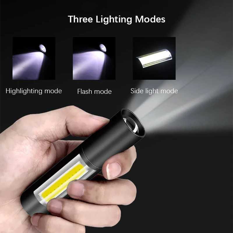 Led Flashlight Multipurpose USB Rechargeable Mini Torch,Portable COB Waterproof,Long-Range For Night Security Emergency Lighting