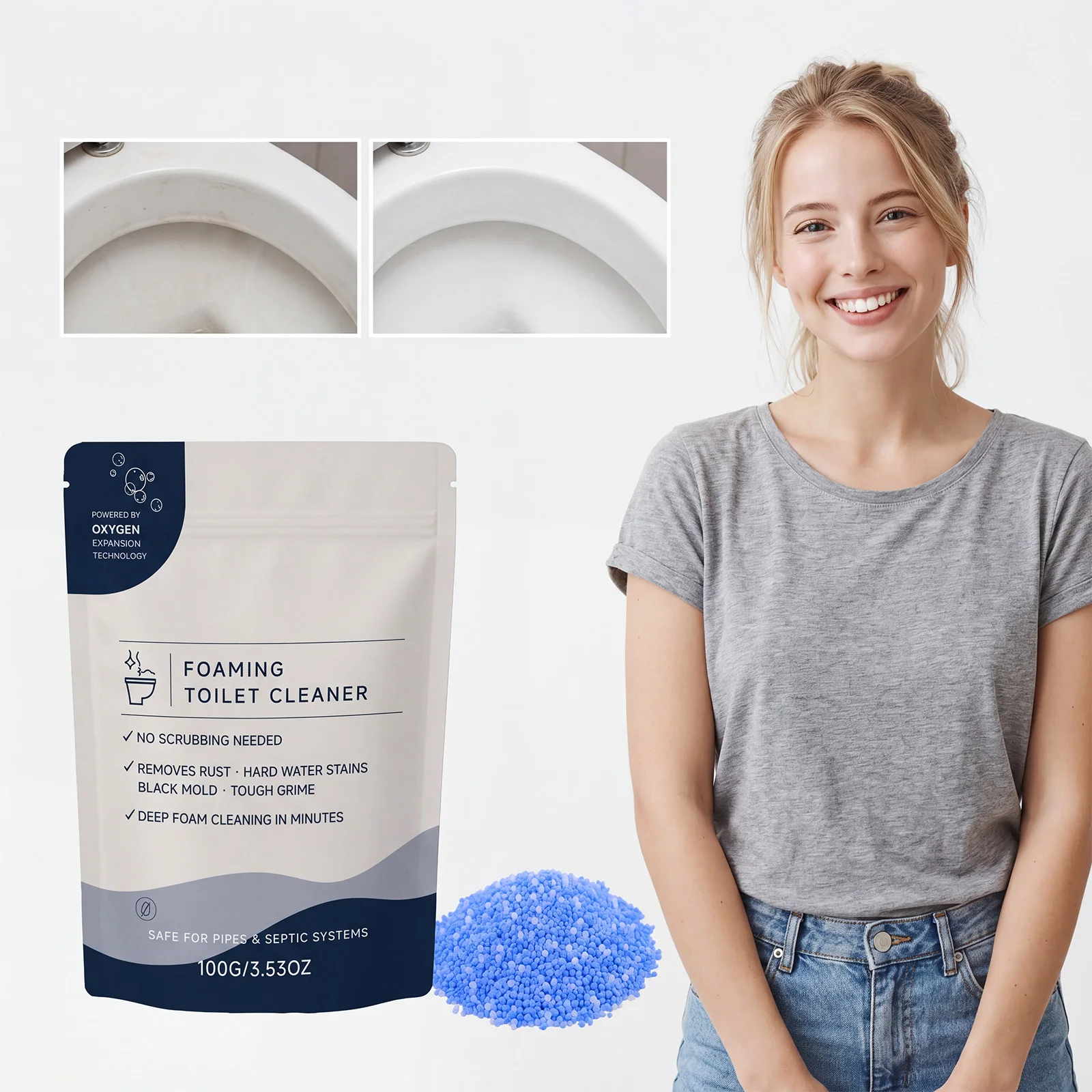 100G Bubble Toilet Cleaner Powder Deep Remove Urine Stains Cleaning Yellow Dirts Eliminate Bad Odor Refreshing Toilet Cleaner