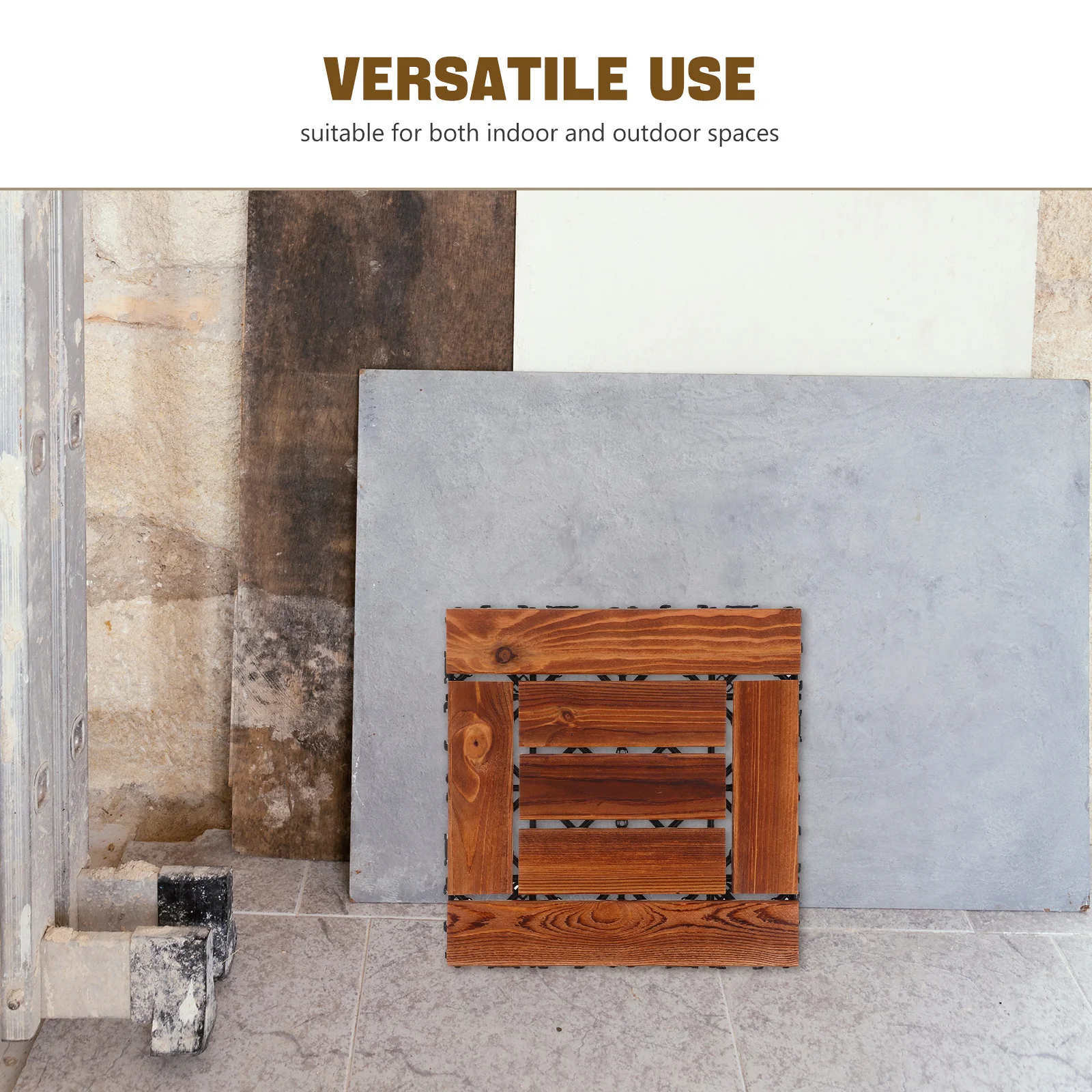 Carbonized Wood Flooring Interlocking Deck Tiles Thickened Outdoor Patio Garden Balcony Flooring Waterproof Durable Wood Tiles