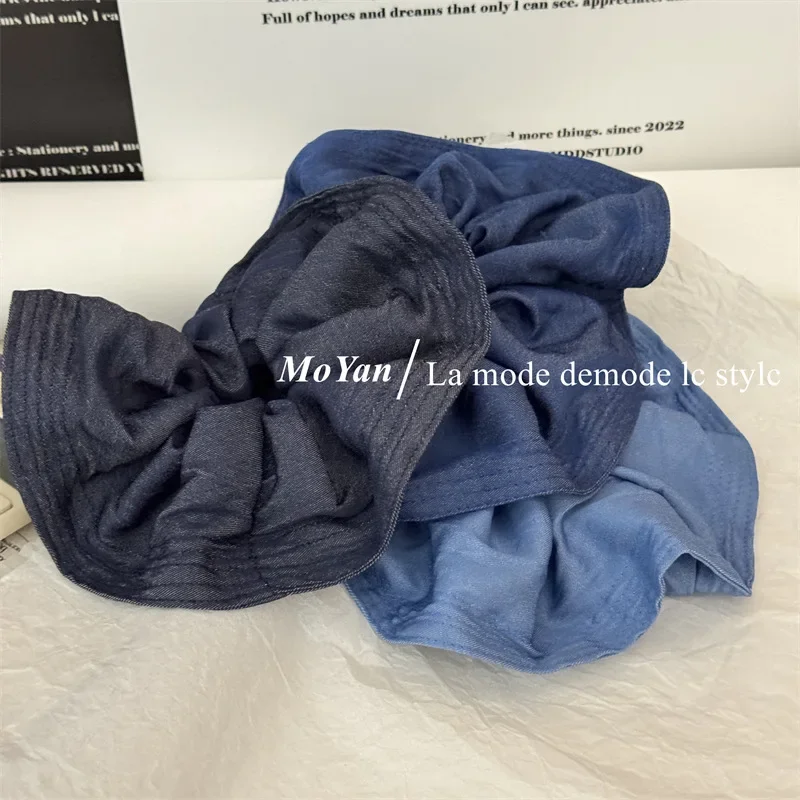 Retro denim fabric skirt large intestine hair band women\'s high-end sense ball head head rope back head temperament hair rope