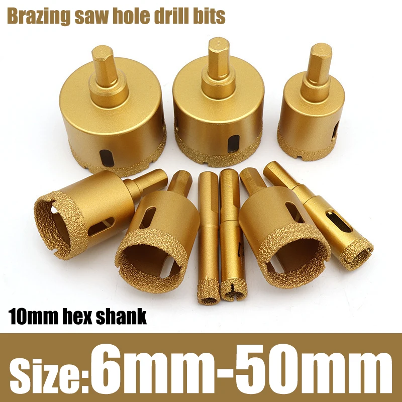 

1pcs 6-50mm Diamond Brazed Core Wet Drill For Porcelain Tiles Marble Glass Granite Hole Saw Cutter Accessories Saw Cutting