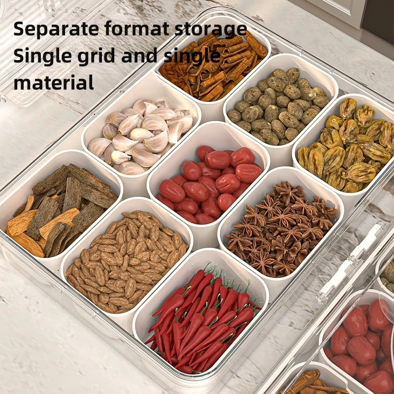 Refrigerator Storage Box 4/9 Grid Food Transparent Meat Vegetable Fruit Storage Box Fridge Seasoning Onion Ginger  Storage Box