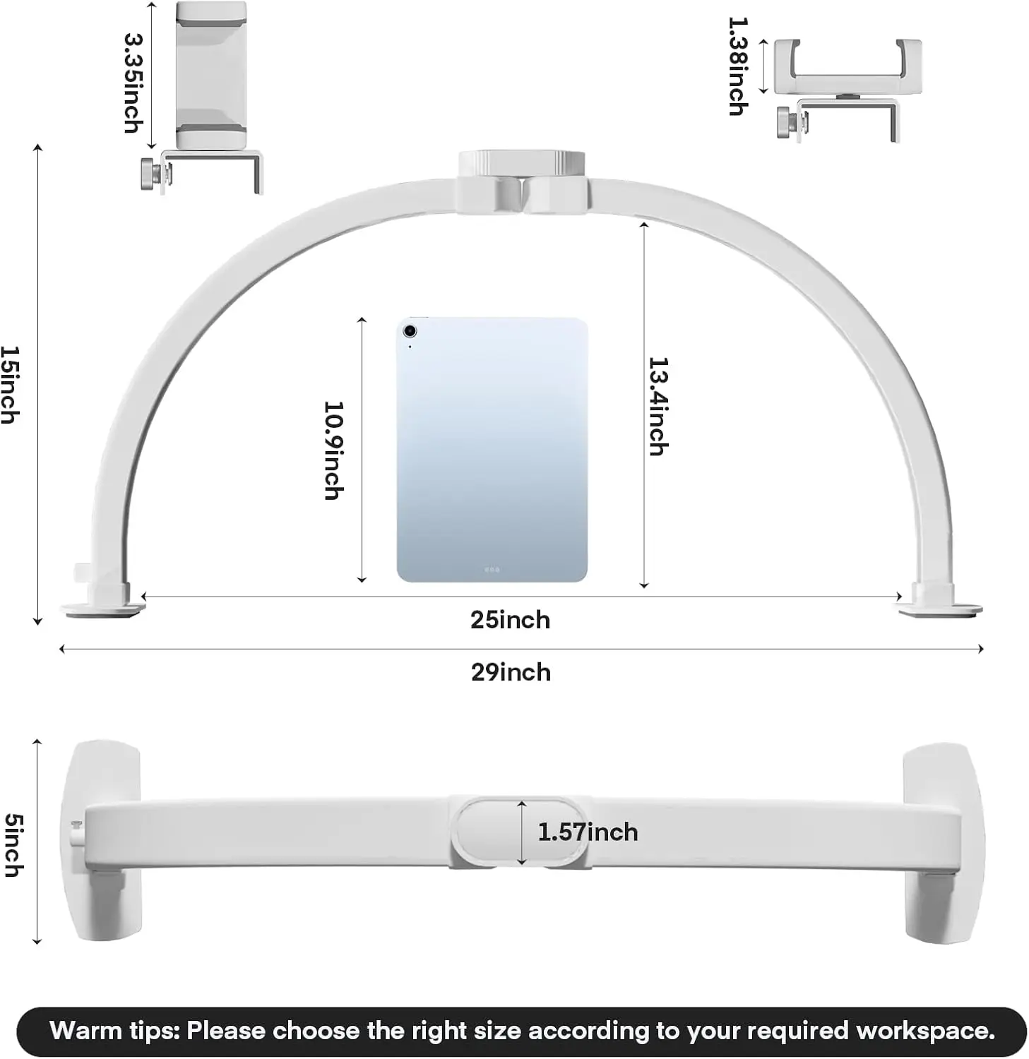 مصباح نصف قمر قابل للطي، مصباح تجميل لمكتب الأظافر، 3 أوضاع ألوان و10 مصابيح قوس سطوع مع حامل هاتف، للرموش،