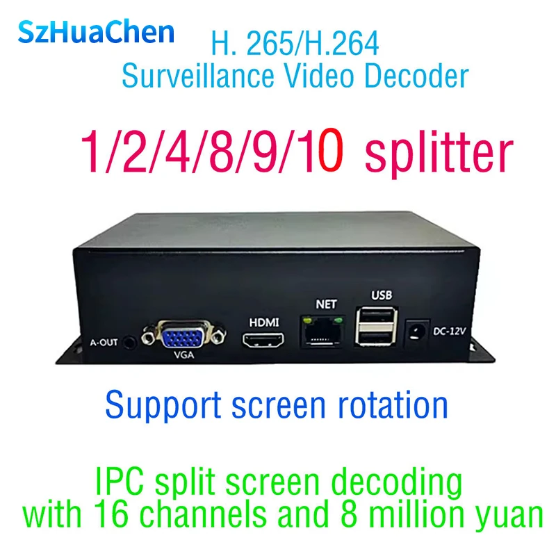 Decodificador de vídeo em rede 4K Digital IPC Split Screen Wall, compatível com Haikang Dahua, ONIVF, 4 canais, 9 canais, 10 canais, 16 canais