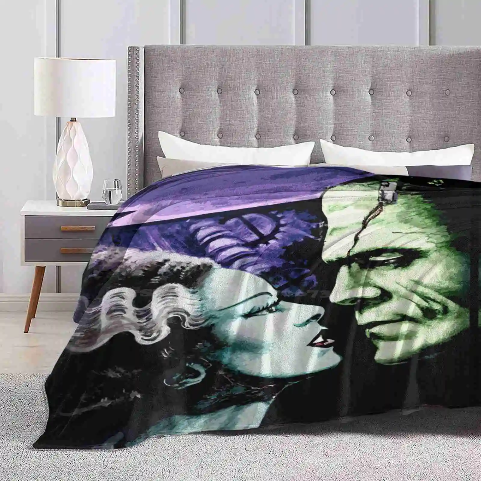 Bride & Frankie Monsters In Love Soft Warm Throw Blanket Bride Of Frankenstein Classic Horror Halloween Horror Movies Elsa