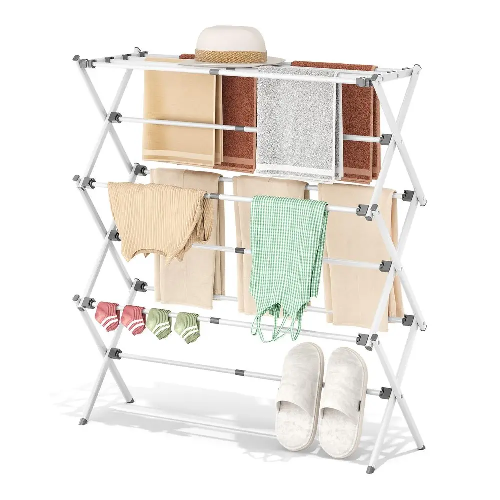 

Drying Rack Clothing 3 Tier Metal Clothes Drying Rack Collapsible, Laundry Drying Rack Expandable, Small Clothe Airer for Baby C