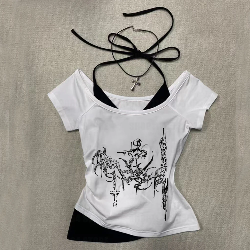 Camiseta sin mangas gótica Y2K Rock, Top corto de algodón con tirantes finos de estética suave, ropa de calle informal para chica electrónica, chaleco sin mangas, Top de verano para mujer