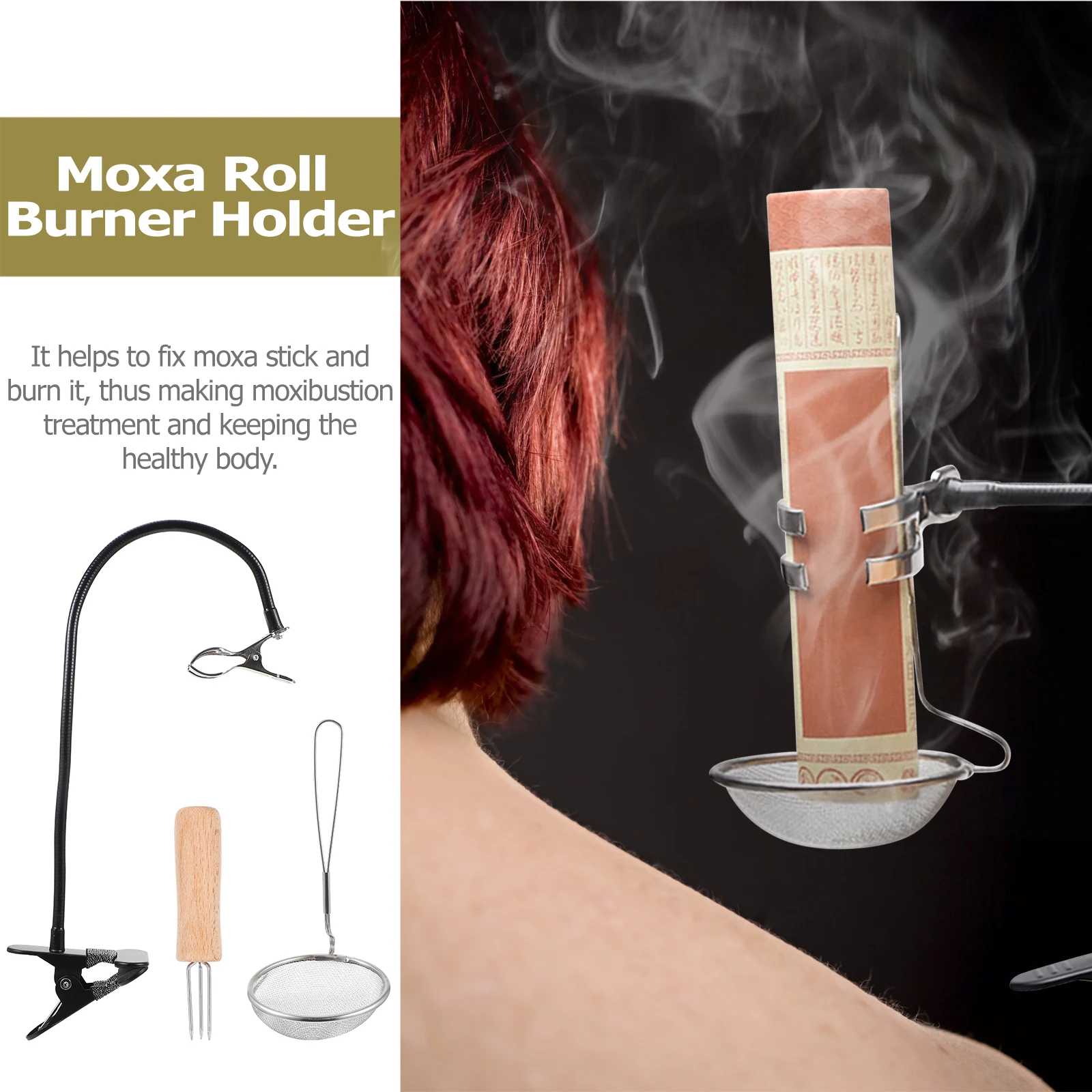 

1 set Moxa Stick Holder Moxibustion Bracket with Flexible Pipe Random Color Includes Ash Screen 3-Needle Cone for Home Travel