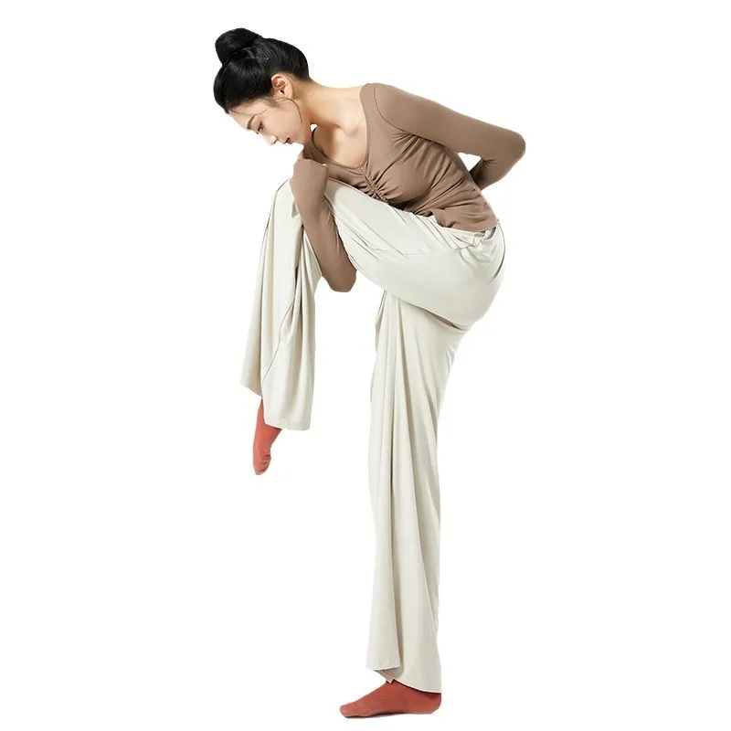 سراويل الرقص الحديثة السراويل ذات الساق المستقيمة ثنى ملابس الرقص الجسم الصيني السراويل الأنيقة واسعة الساق الممارسة الكلاسيكية