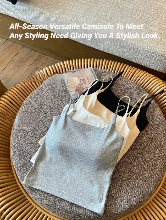 CHUANGERM Damen Einfaches Tanktop, schmal geschnittenes Trägertop, Weste, Oberbekleidung, Unterwäsche mit Brustpolster für Mädchen – Detail 6