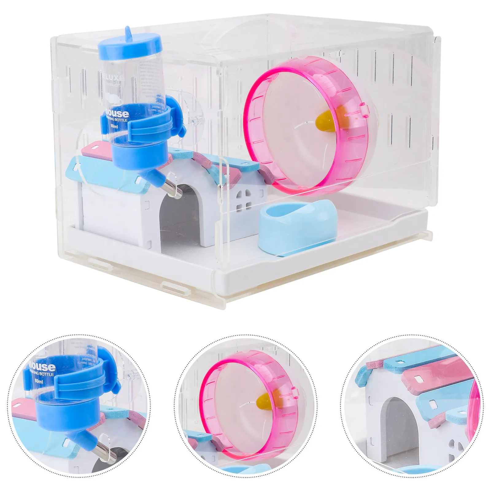 

Комплект: Прозрачная акриловая вилла-клетка для хомяков с выдвижным ящиком, одноярусная, компактная, для разведения и кормления мелких животных