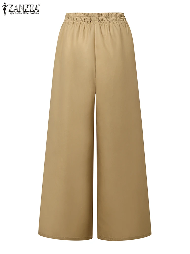 ZANZEA Vrouwen Bloemenprint Wijde Pijpen Broek 2025, Herfst Casual Lace-Up Elastische Taille Losse Broek Vrije tijd Dagelijkse Slijtage Bodems