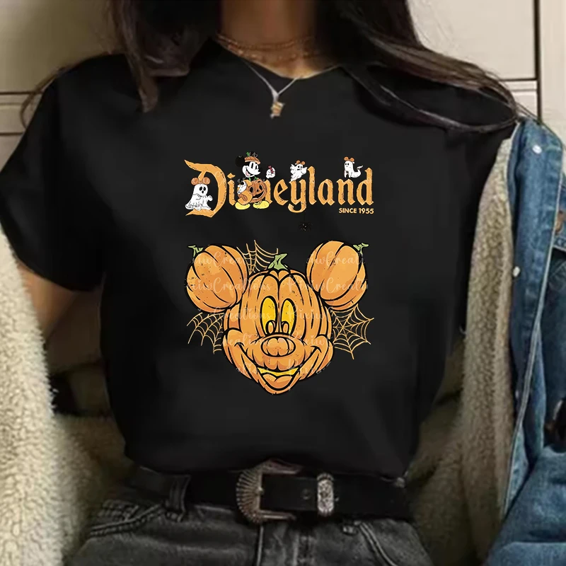 Halloween Disney Alfabet Zomer Dames Gedrukt Dames Dames Casual Tops Y2k T-shirt Skelet Cartoon Pompoen Dameskleding