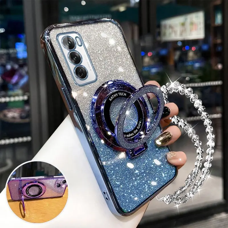 

Case for oppo reno 12 Pro Luxury glitter holder Shockproof Silicone Shell Fundas for reno 12 Pro reno12 Cover Protection Coque