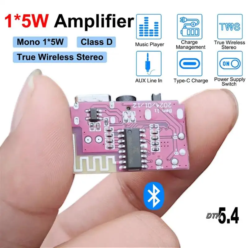 DC3.5V-5V 5W Mono Audio Amplifier Bluetooth Decoder Board Supports TWS Pair TYPE-C Interface Electronic Component Kit