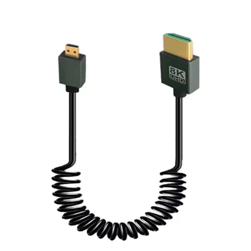 8K HDMI-Compatible To HDMI-Compatible Coiled Cable HDMI-Compatible To Mini Micro HDMI HD Cable for Camera Camcorder PC Monitor