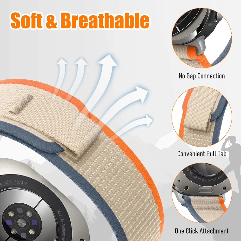 Nylonarmband für Samsung Galaxy Watch Ultra, 47 mm, Zubehör, Trail-Loop-Armband mit Klettverschluss, Samsung 47 mm Armband