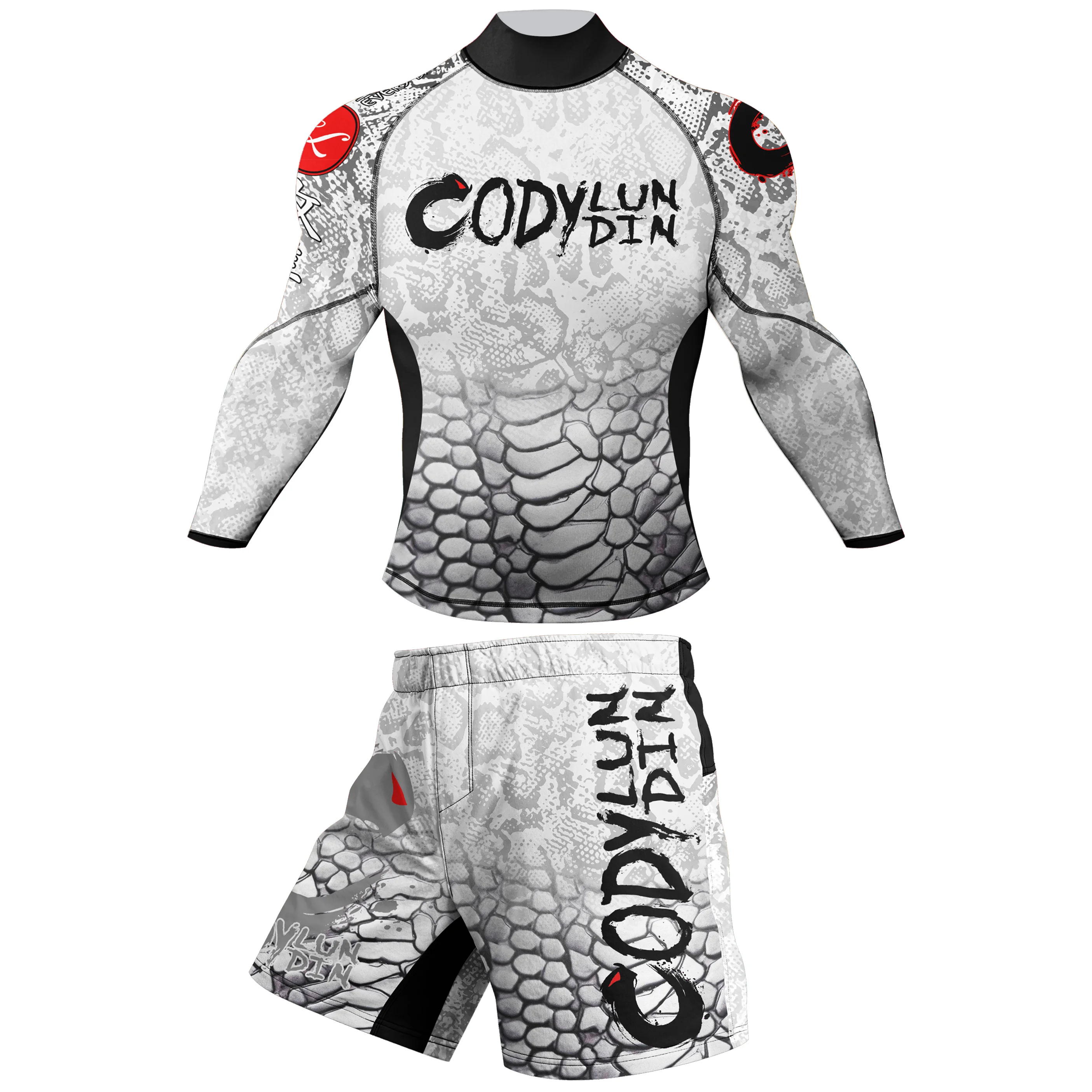 Trajes deportivos de compresión con estampado de sublimación de fábrica, conjunto protector de erupción BJJ MMA, diseño OEM de alta calidad