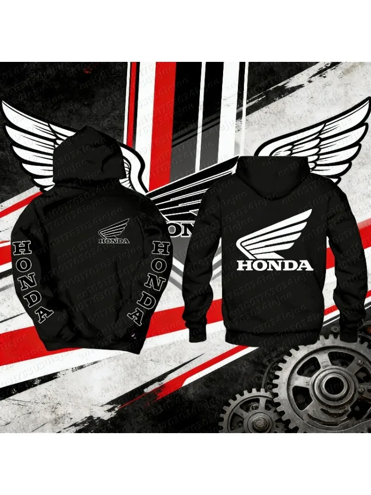 Nouveau sweat à capuche pour moto avec logo Honda imprimé, vêtements de rue universels pour hommes et femmes, sweat à capuche décontracté pour l'automne et l'hiver