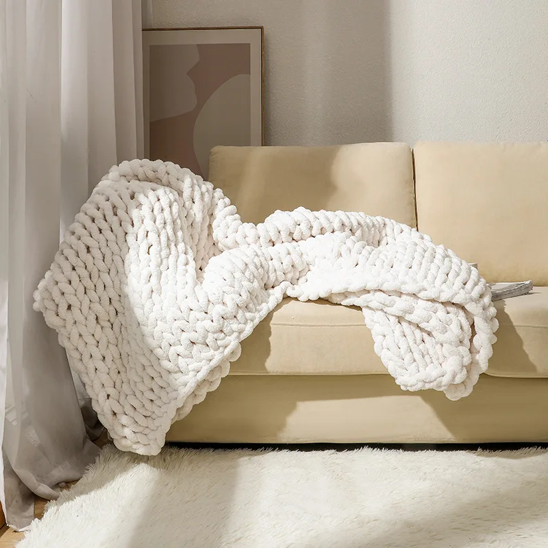 Luxury Soft Chenille Braided Blanket Leisure Solid Color Hand-Woven Air Conditioning Blankets 1Pc 127X152Cm Office Nap Shawl