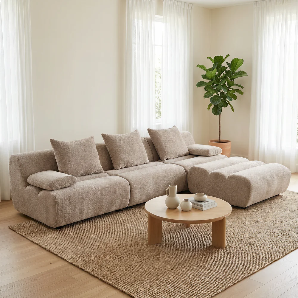 Coofull Corner Compression Sofa in Box Modern Fabric Compressed Sofa Set Vacuum Roll Packed Sponge for Apartment Living Room