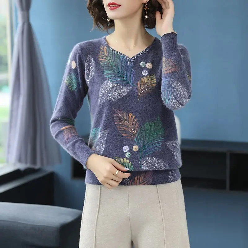 

New Style Bottoming Jacket Sweater Loose New Middle-aged and Elderly Printed Top Mom Cardigan