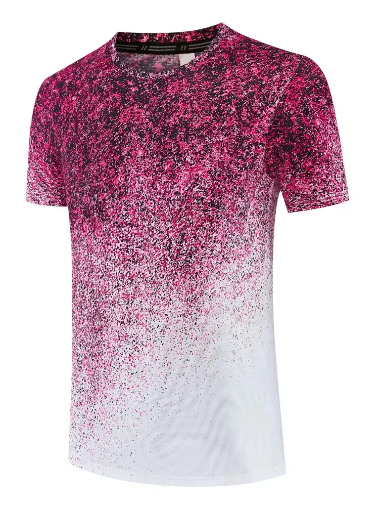 Fashion Printed Round Neck Men's T-shirt 2027 Summer Men's New Fast Drying Badminton Tennis Short Sleeved Top