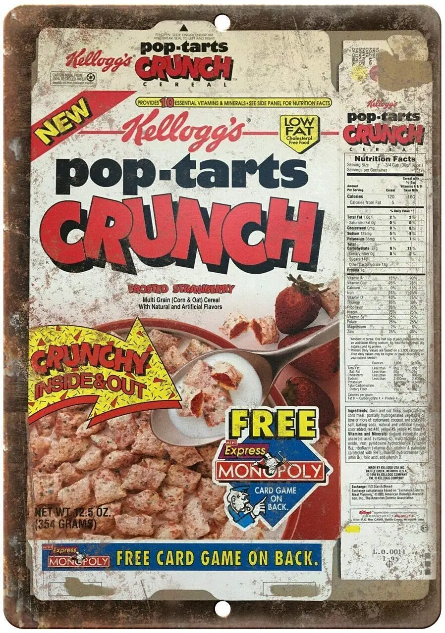 Kelloggs Pop-Cuadro de cereales Crunch, cartel de arte divertido, decoración Vintage de aluminio, cartel de Metal Retro, letreros decorativos