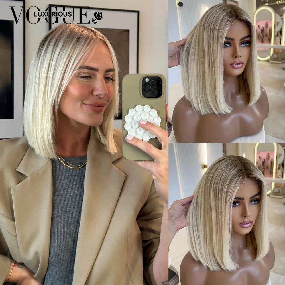 Ombre Ash Blonde Human Hair Frontal Wig 13x4 Short Bob Pixie Cut Wig Transparent Lace Front Wigs Pre Plucked Brazilian For Woman