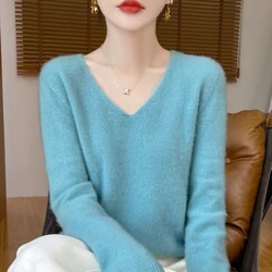 New Pure Wool Sweater V-Neck Casual Sweater For Girls Fashion High-Grade Sweater Long Sleeve V-Neck 100% Pure Wool Sweater-DR005