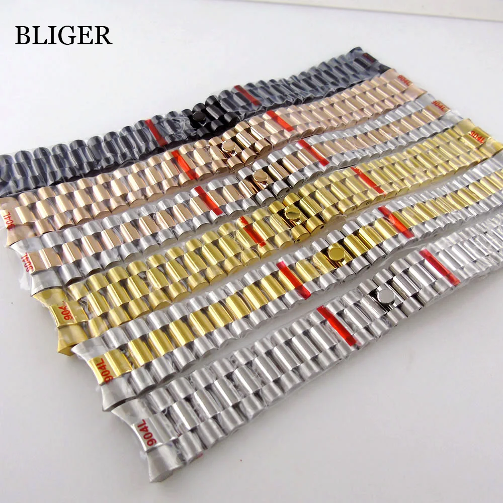 20mm Width Stainless Steel Watch Strap Bracelet Two Tone Rose Gold Silver Black Foliding Clasp