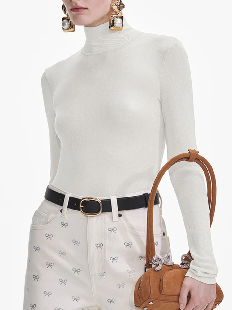 

High Waist Wide Leg Long Jeans Glitter Knot Ele Lady Sle Casual Folded Hem Zipper Closure Four Seasons Wear