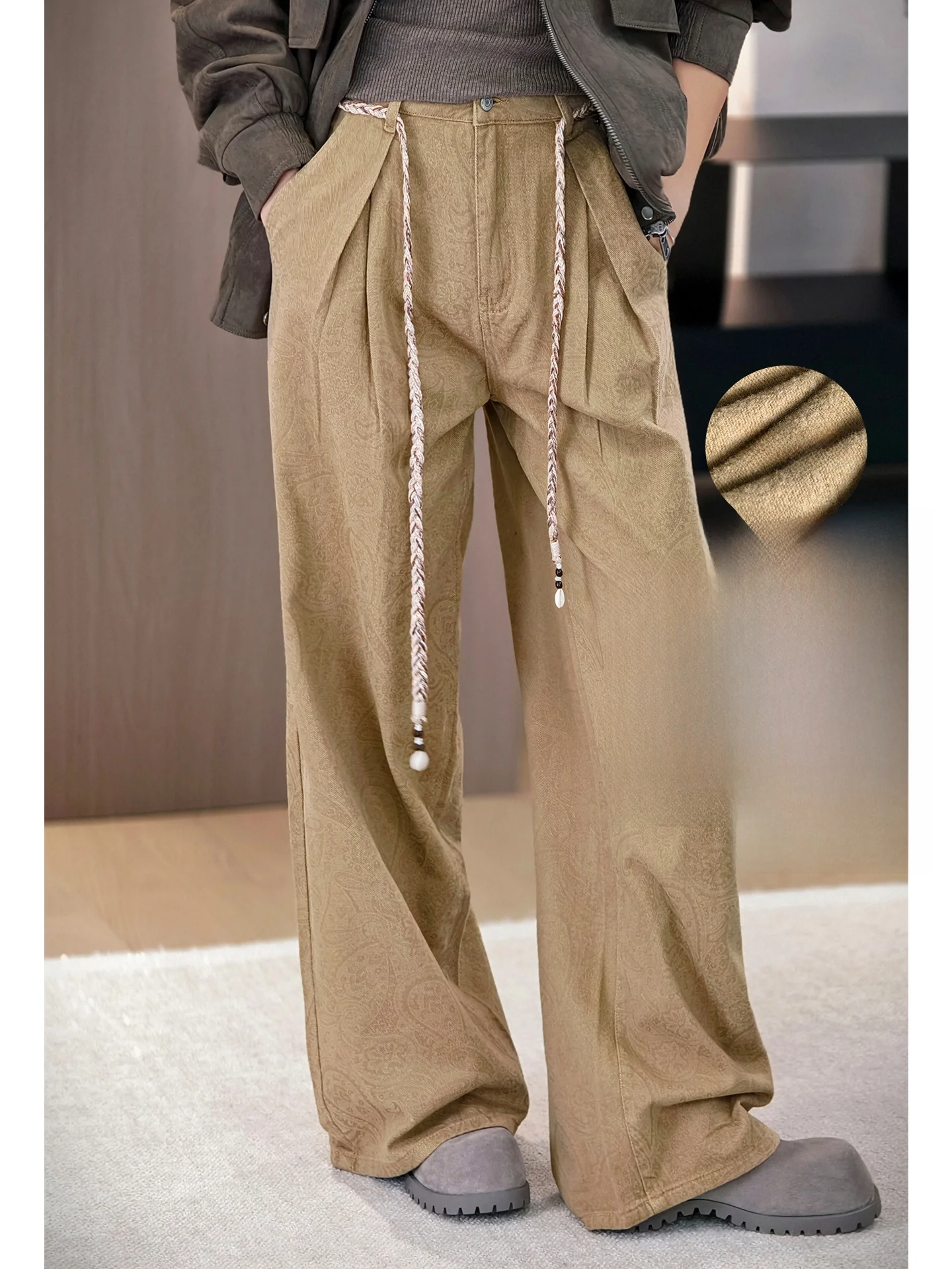 

Джинсы Meiyang Vintage Art с широкими штанинами на флисовой подкладке, с высокой талией, повседневные, свободного кроя, из денима, осенне-зимние, теплые, женские